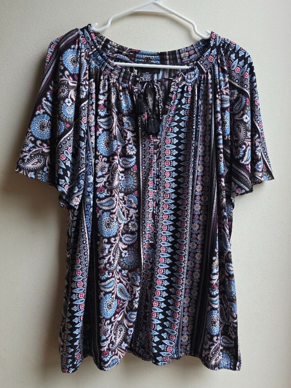 Liz Claiborne Career Floral Paisley Tassel Blouse Size XLT
